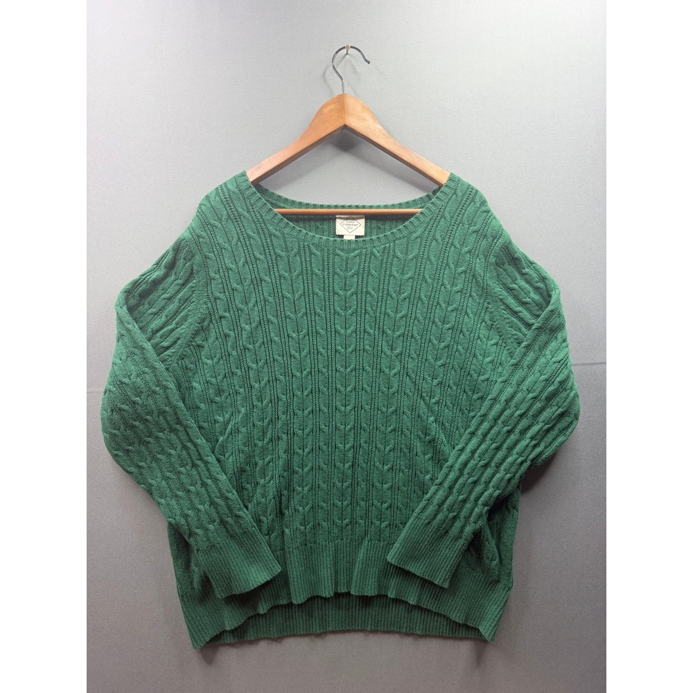 St. Johns Bay Cable Knit Sweater Womens Green Scoop Neck Pullover 3X